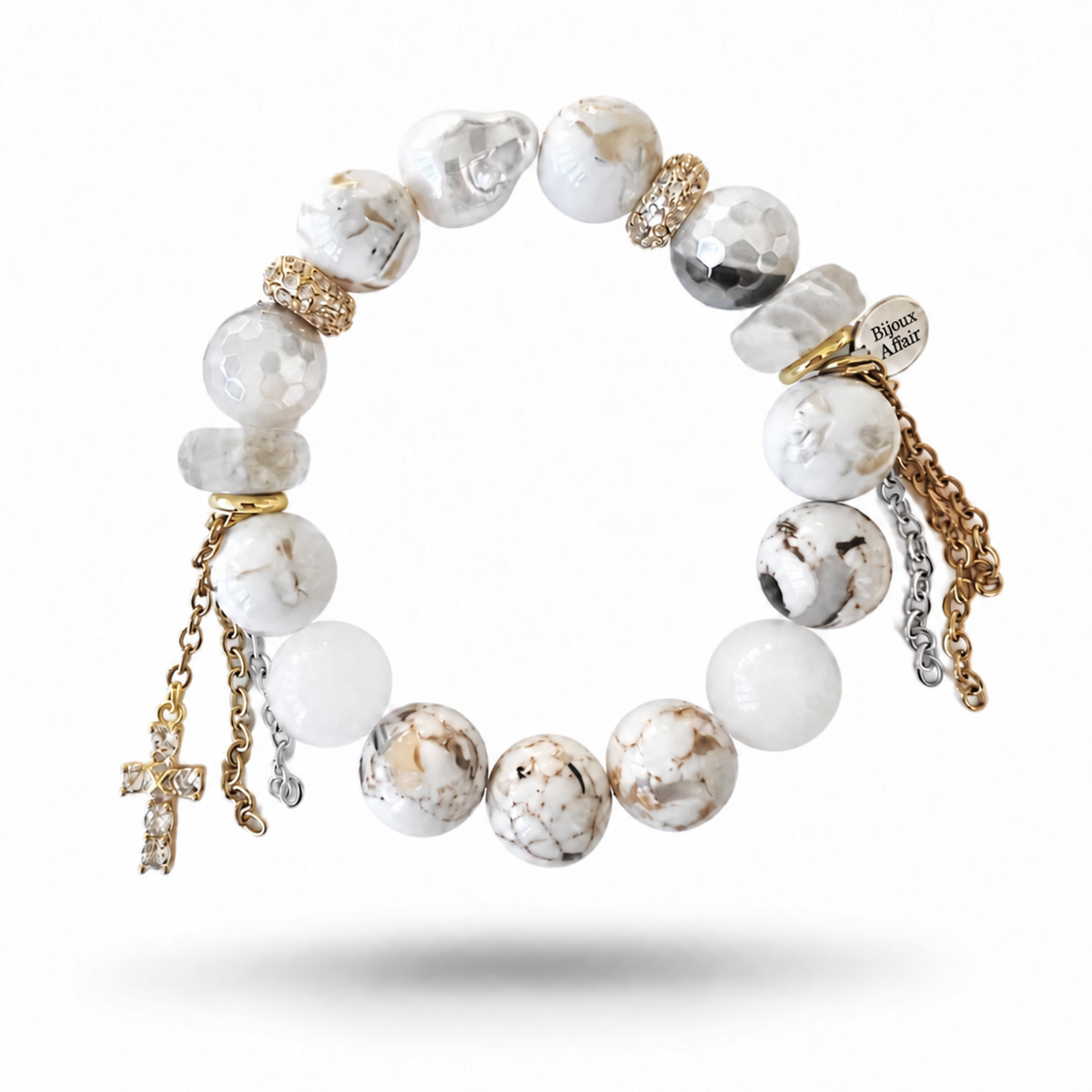 Howlite, Moonstone & Glass Pearl Bracelet