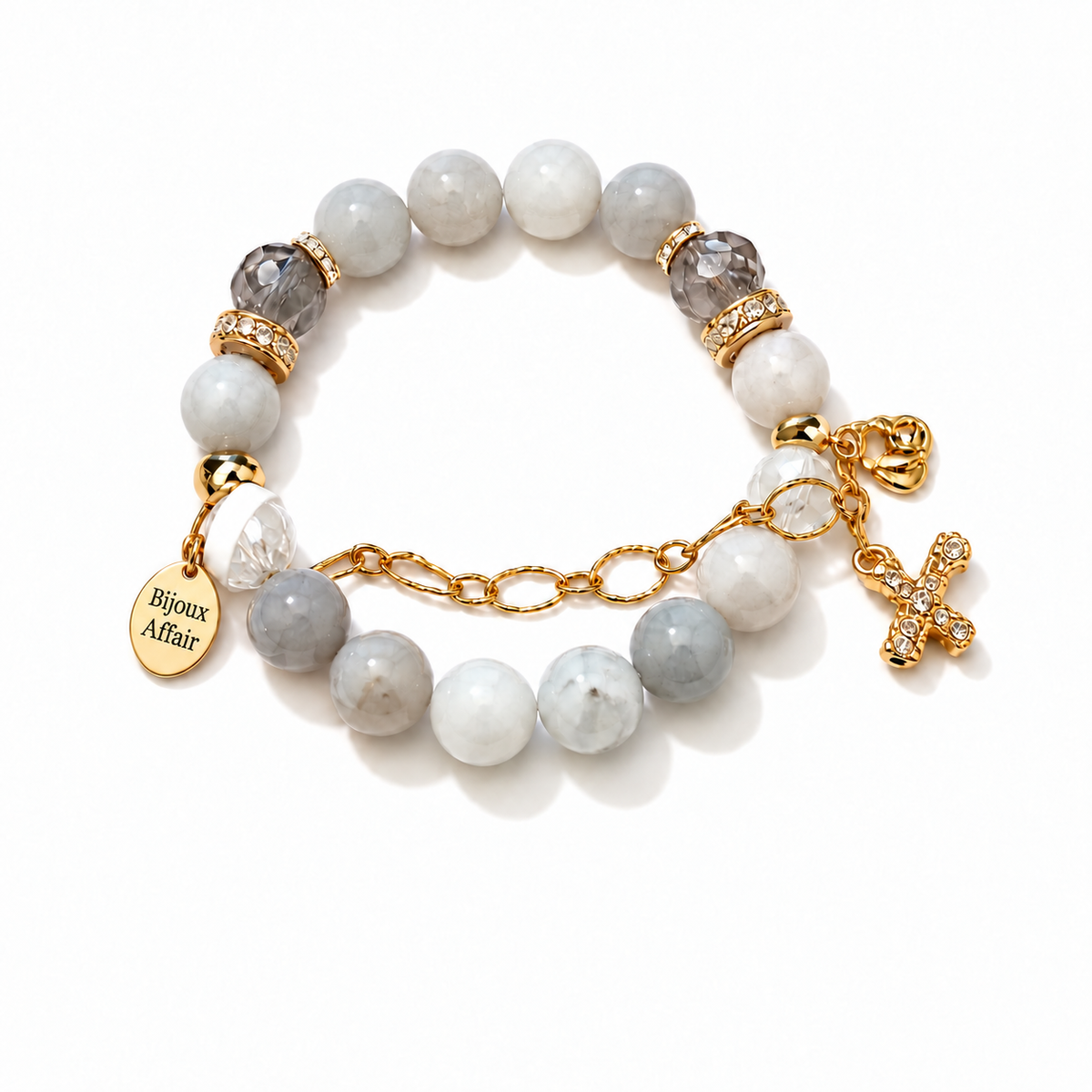 Gray Moonstone & Plated Agate Bracelet