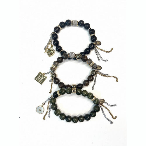BIJOUXstacks Trio — Green Moss Agate & Austrian Crystal
