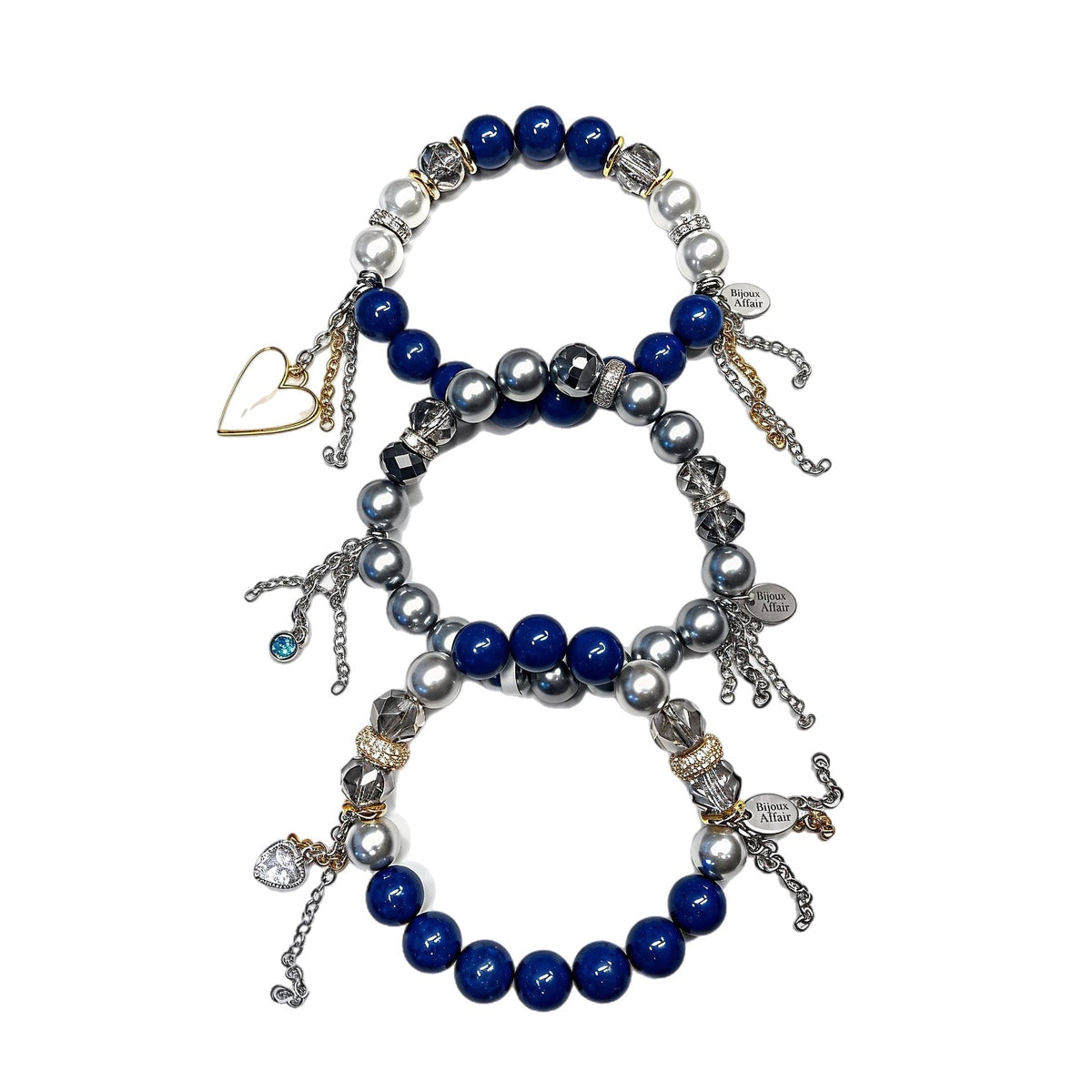 BIJOUXstacks Trio — Lapis Lazuli, Glass Pearl & Austrian Crystal