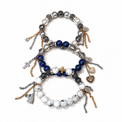 BIJOUXstacks Trio — Moonstone, Glass Pearl & Lapis Lazuli