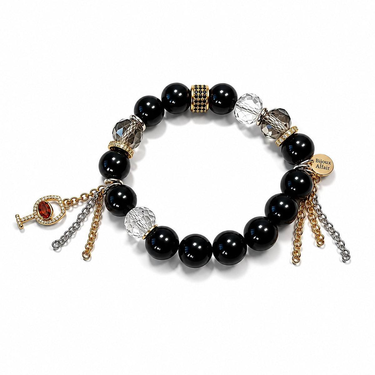 Black Tourmaline & Austrian Crystal Bracelet — Wine Glass