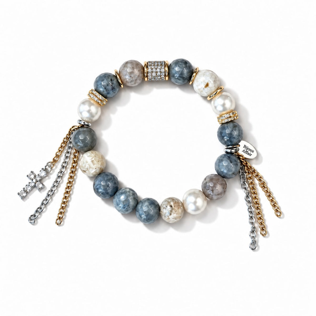 Blue-Gray Agate & Glass Pearl Bracelet