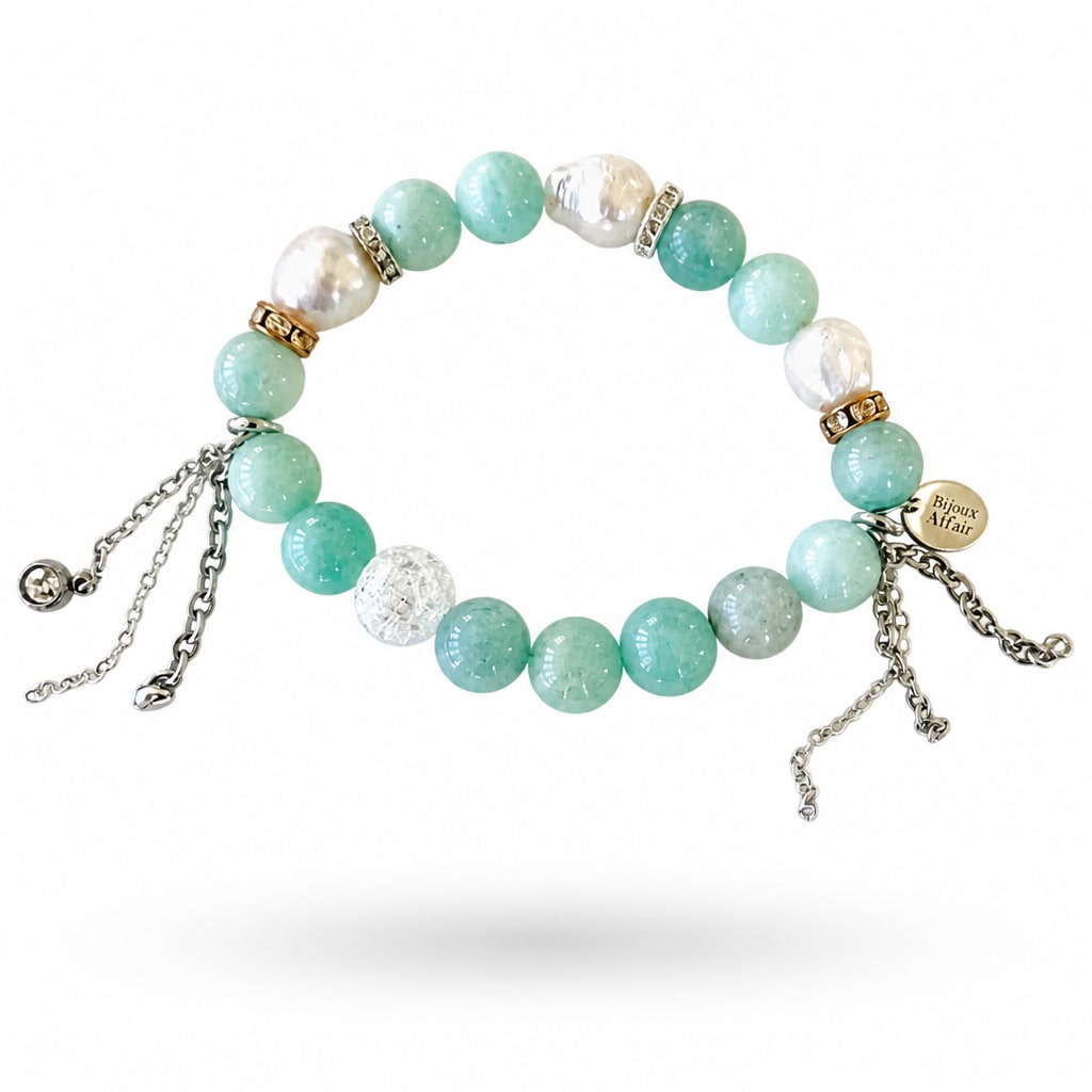 Light Blue-Green Chalcedony & Glass Pearl Bracelet