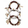 Brown Tourmaline & Beige Moonstone Bracelet Trio