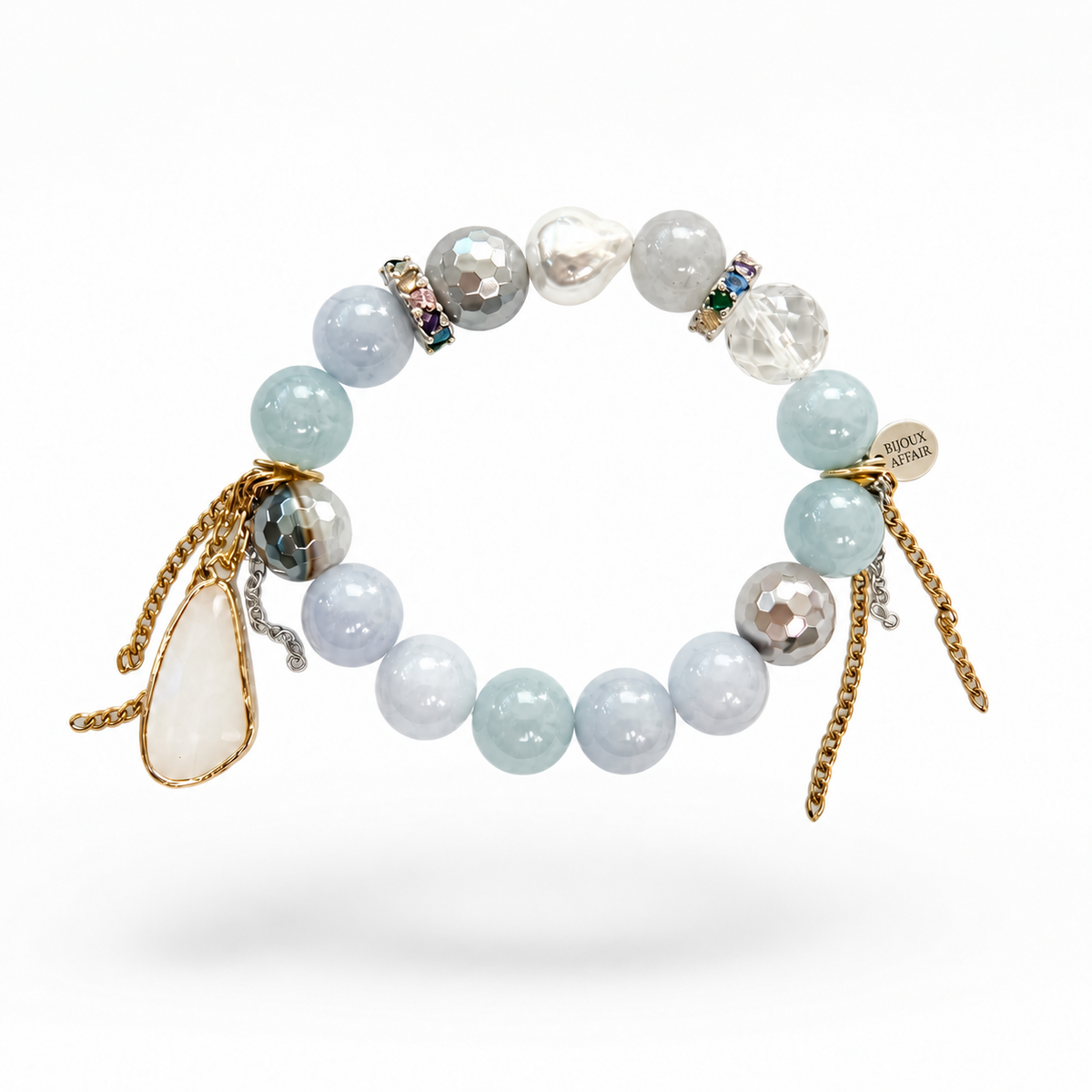Blue Chalcedony & Clear Crystal Bracelet