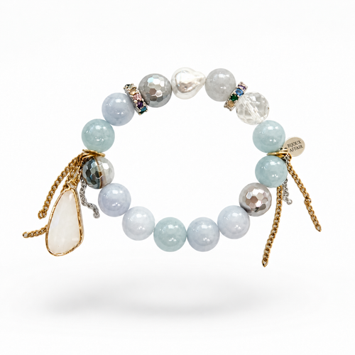 Blue Chalcedony & Clear Crystal Bracelet