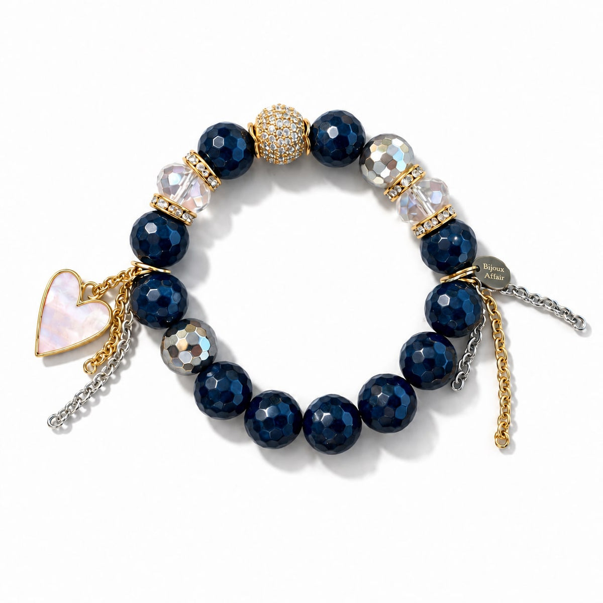 Dark Blue Jade & Plated Agate Bracelet