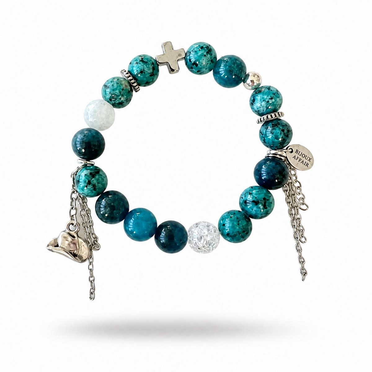 Teal Agate & Crackle Glass Bracelet