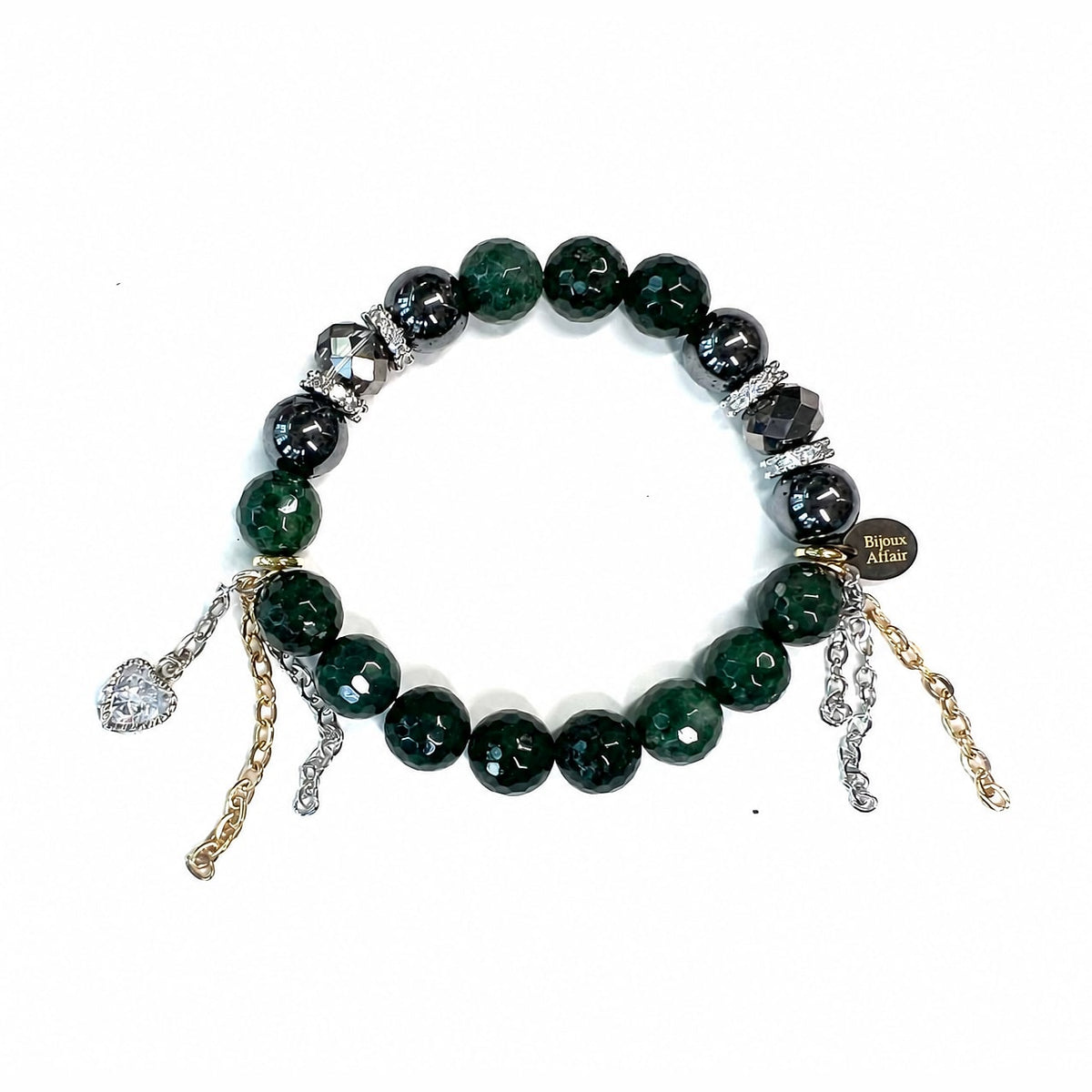 Faceted Green Jadeite & Austrian Crystal Bracelet — Crystal Heart