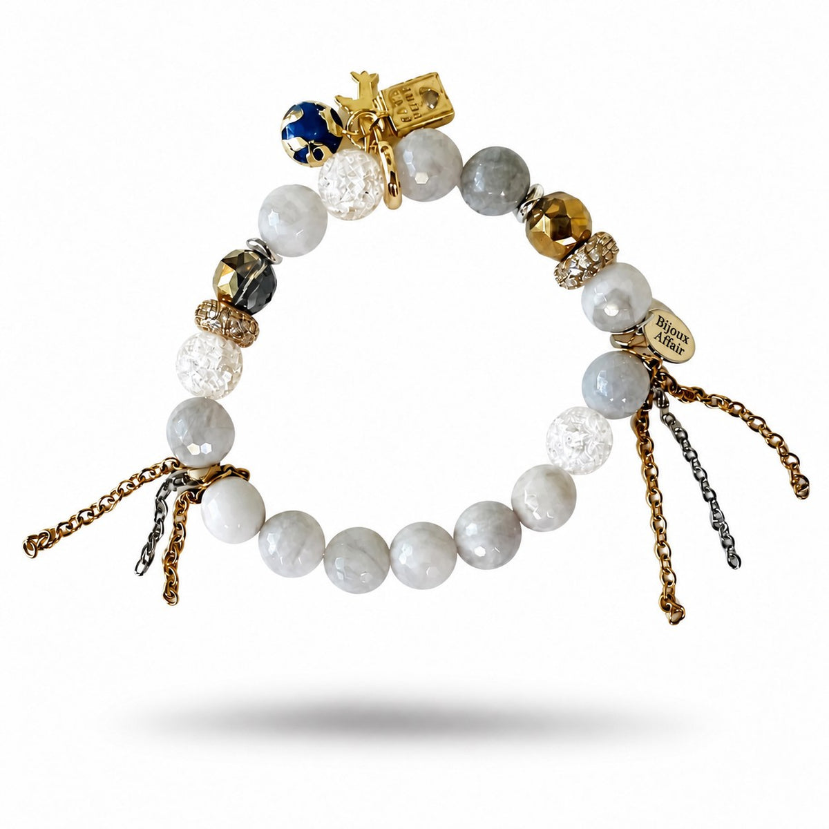 Faceted Grey Agate & Austrian Crystal Bracelet