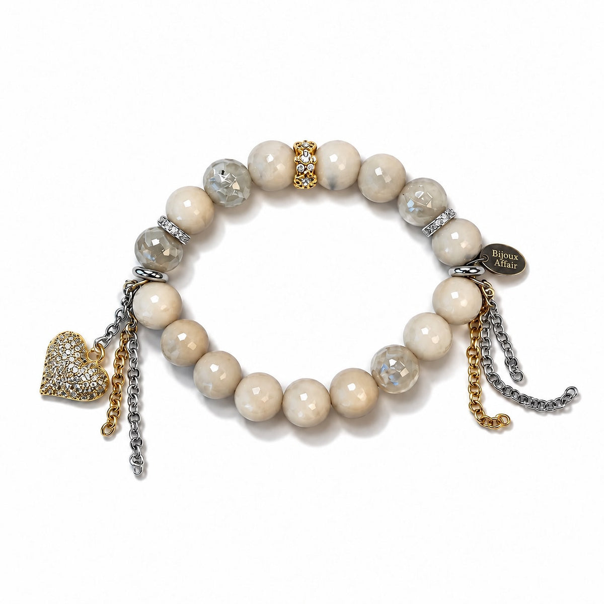 Faceted Plated Agate & Cream Natural Stone Bracelet