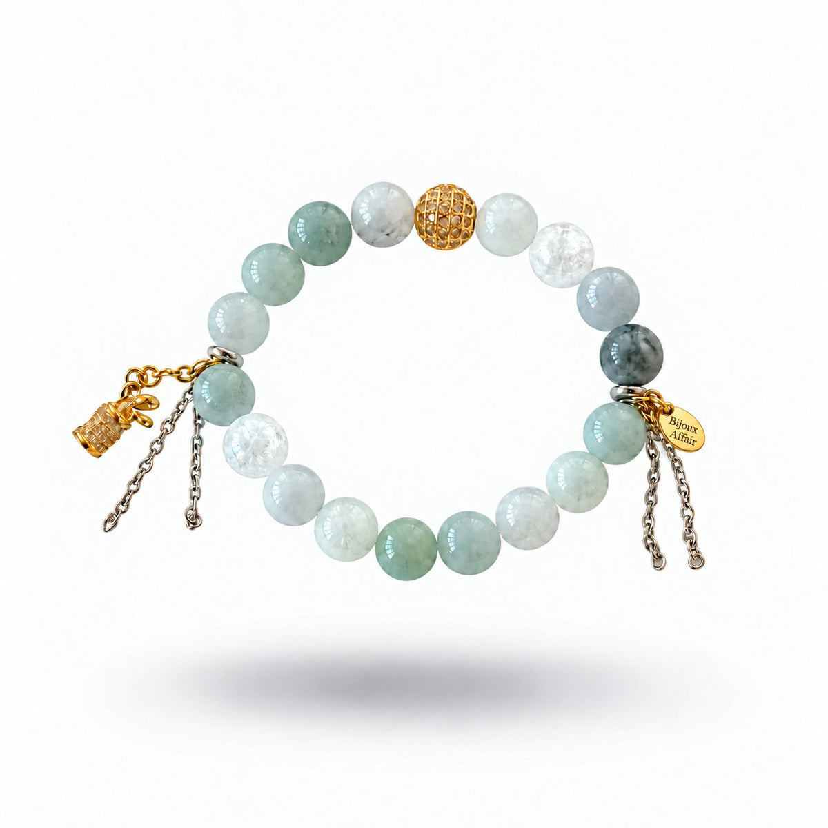 Light Green-White Chalcedony & Glass Bracelet