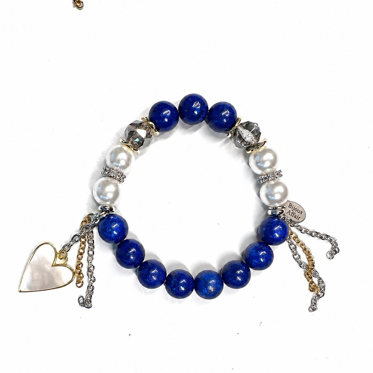 Lapis Lazuli, Austrian Crystal & Glass Pearl Bracelet — White Heart
