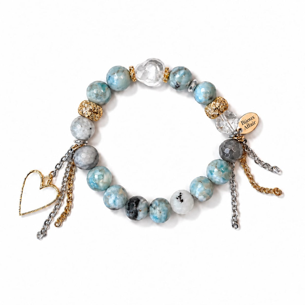 Larimar, Moonstone & Clear Quartz Bracelet