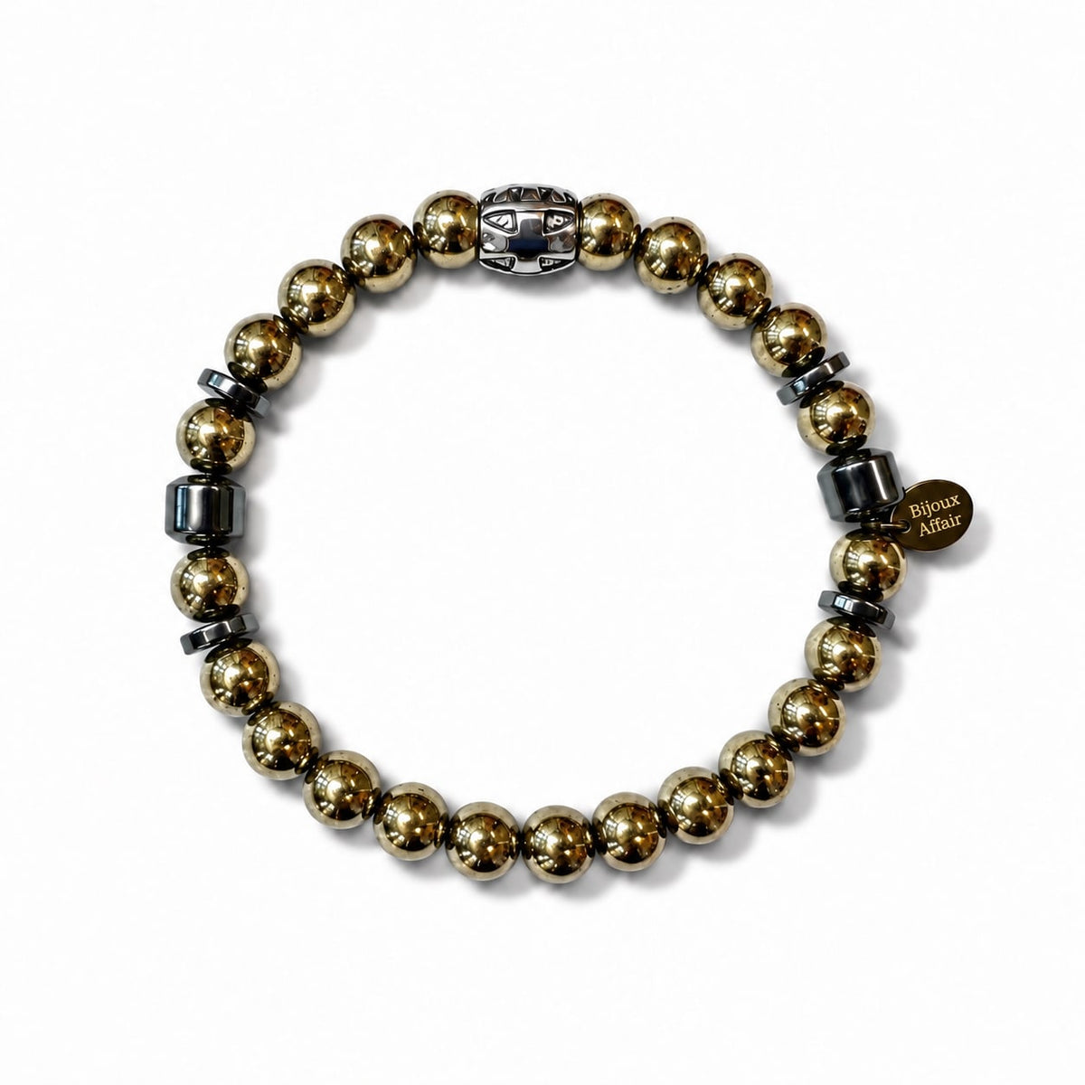 Men's Gold Hematite Bracelet — Rondelle Accents