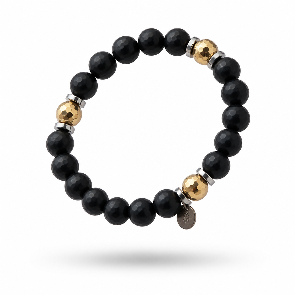 Men's Black Onyx Bracelet — Gold Accents