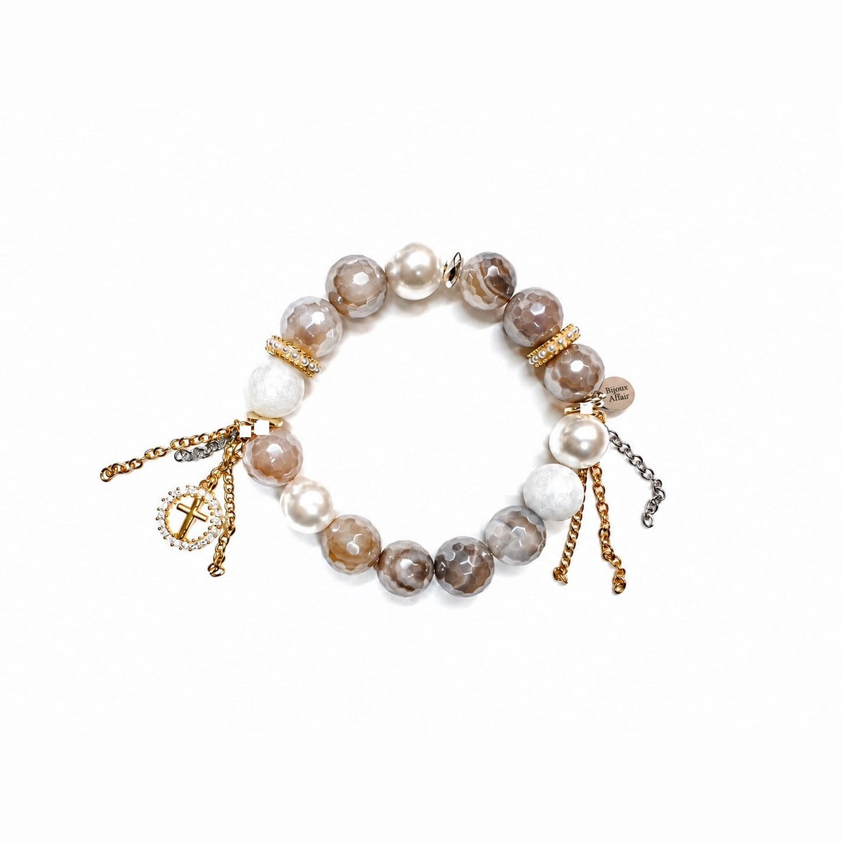 Stackable Gemstone Bracelet — Plated Agate, Glass Pearl & Moonstone, 6.75"