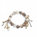 Stackable Gemstone Bracelet — Plated Agate, Glass Pearl & Moonstone, 7"