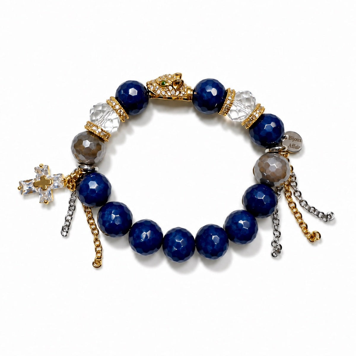 Stackable Gemstone Bracelet — Dark Blue Jade & Austrian Crystal