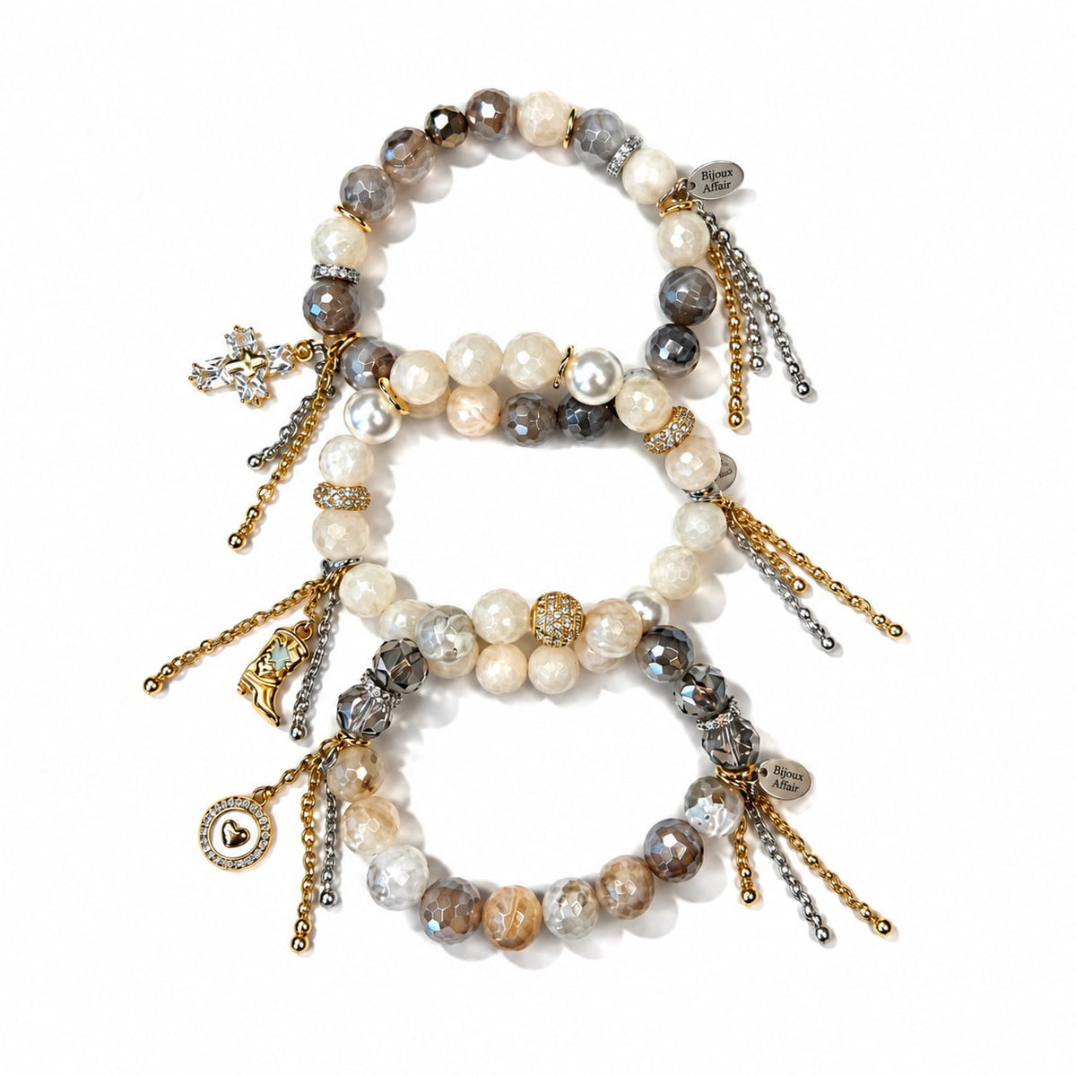 Stackable Bracelet Trio — Plated Agate & Moonstone