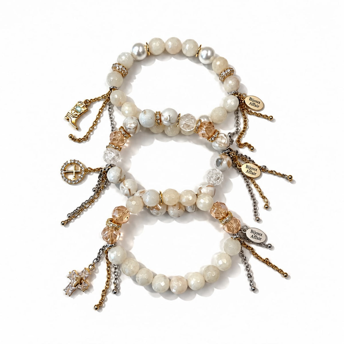 Stackable Bracelet Trio — Moonstone & Howlite