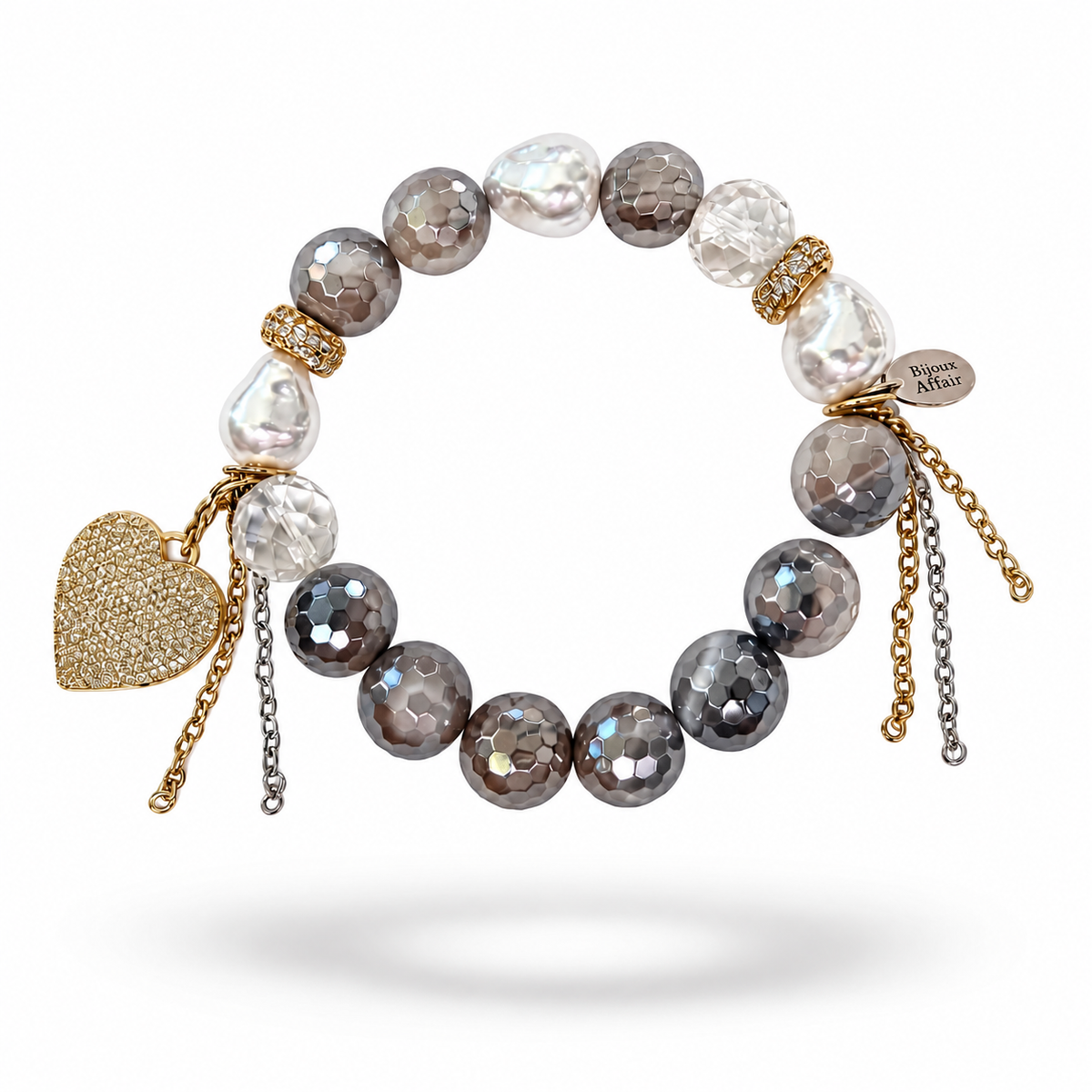 Plated Agate, Shell Pearl & Clear Quartz Bracelet